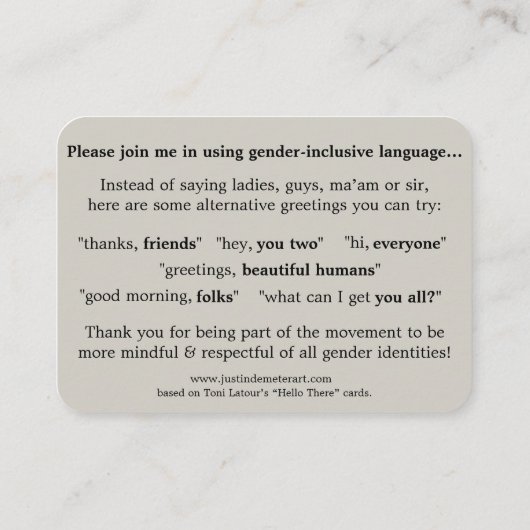 gender-inclusive conversation cards (100 qty) visitekaartje (Achterkant)