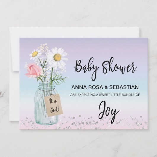 ** Gender Mason Jar Bloemen Rustiek Baby shower Kaart (Voorkant)