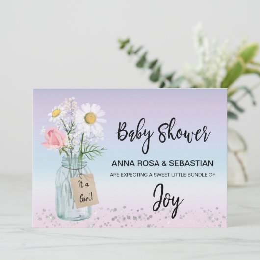 ** Gender Mason Jar Bloemen Rustiek Baby shower Kaart (Staand voorkant)