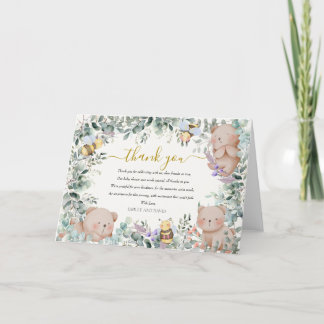 Gender Neutraal Beer Woodland Rustiek Baby shower Bedankkaart