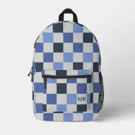 Gender Neutraal Blauw Checkerboard Monogram Initia Bedrukte Rugzak