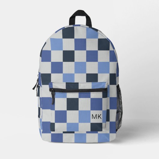 Gender Neutraal Blauw Checkerboard Monogram Initia Bedrukte Rugzak (Voorkant)