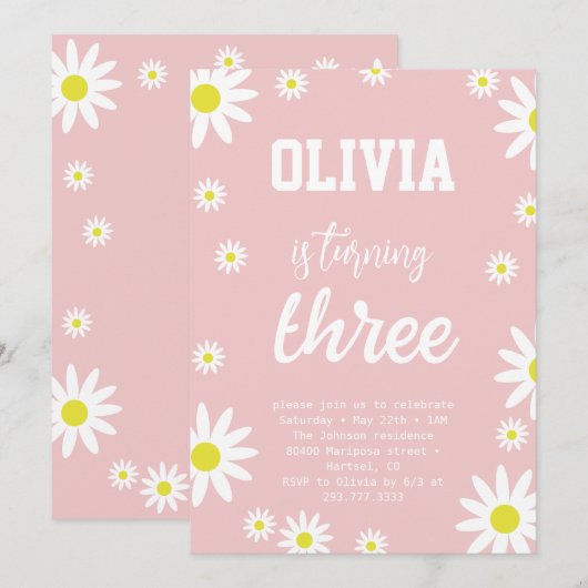 Gender Neutraal Daisy 3e verjaardagsfeestje Boho W Kaart (Voorkant / Achterkant)