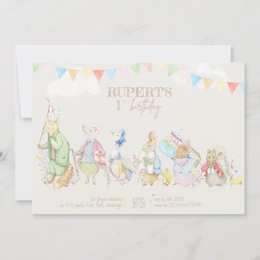 Gender Neutraal Peter het Konijn Eerste Verjaardag Kaart (Voorkant)