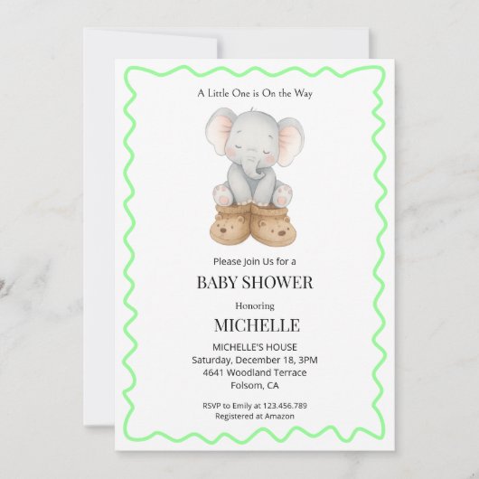 Gender Neutral Baby Elephant Baby Shower Kaart (Voorkant)
