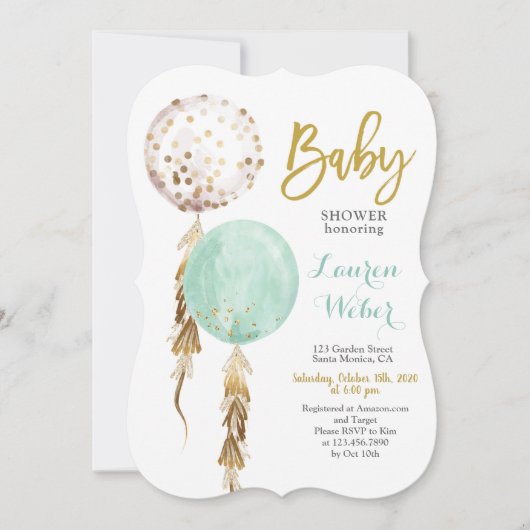 Gender Neutral Balloons Baby shower Invitation Kaart (Voorkant)