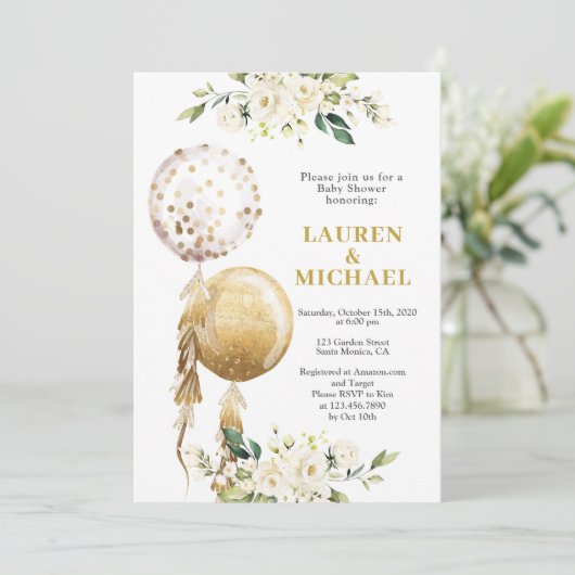 Gender Neutral Balloons Baby shower Invitation Kaart (Staand voorkant)