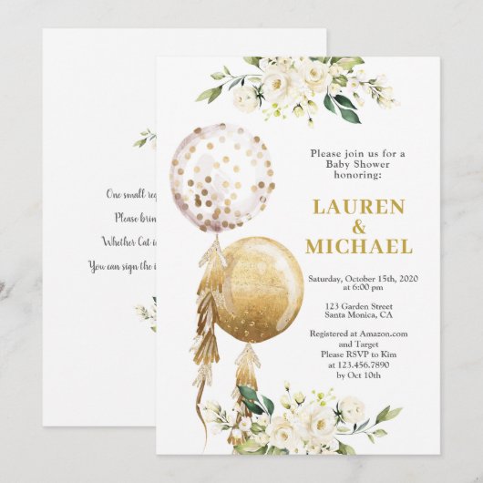 Gender Neutral Balloons Baby shower Invitation Kaart (Voorkant / Achterkant)