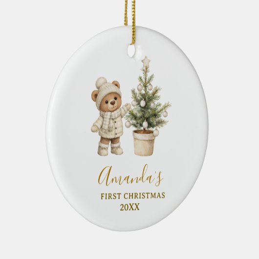 Gender Neutral Bear First Christmas Keepsake  Keramisch Ornament (Rechts)