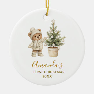 Gender Neutral Bear First Christmas Keepsake  Keramisch Ornament