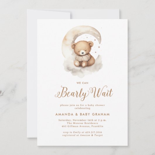 Gender Neutral Bearly Wait Teddy Bear Baby Shower Kaart (Voorkant)