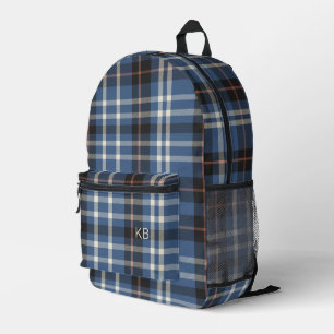 Gender Neutral Blue Plaid Check Monogram Initialen Bedrukte Rugzak
