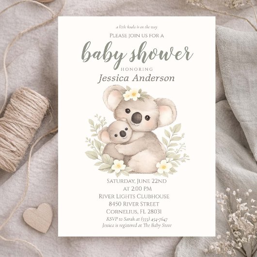 Gender Neutral Cottagecore Boho Koala Baby Shower  Kaart