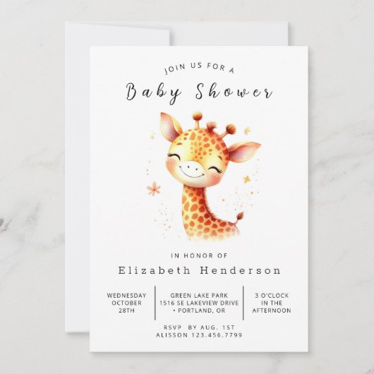Gender Neutral Custom Giraffe Baby shower Kaart (Voorkant)
