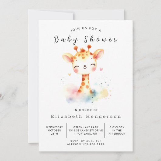 Gender Neutral Custom Giraffe Baby shower Kaart (Voorkant)