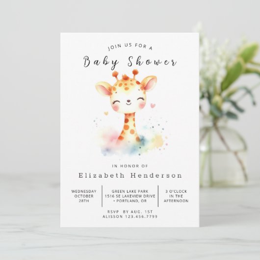 Gender Neutral Custom Giraffe Baby shower Kaart (Staand voorkant)