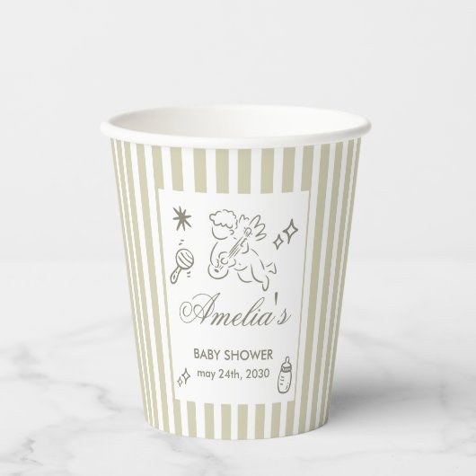 Gender Neutral doodle cupid Baby Shower Green Papieren Bekers (Voorkant)