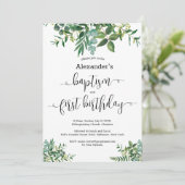 Gender neutral greenery baptism & 1st birthday kaart (Staand voorkant)