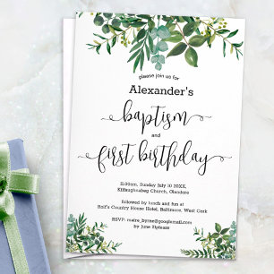 Gender neutral greenery baptism & 1st birthday kaart