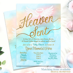 Gender Neutral Heaven Sent Baby shower Invitation Kaart