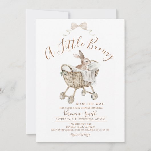 Gender Neutral Ivory Beige Bunny Baby Shower Kaart (Voorkant)
