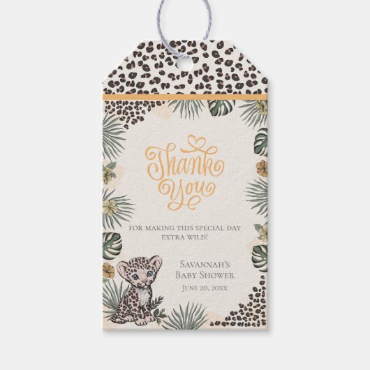 Gender Neutral Leopard Baby Shower Thank You Cadeaulabel (Voorkant)