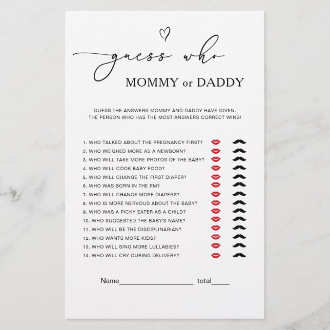 Gender Neutral Mommy or Daddy Baby Game (Voorkant)