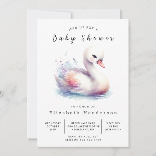 Gender Neutral Online Swan Baby shower Kaart (Voorkant)