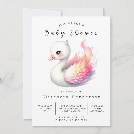 Gender Neutral Online Swan Baby shower Kaart (Voorkant)