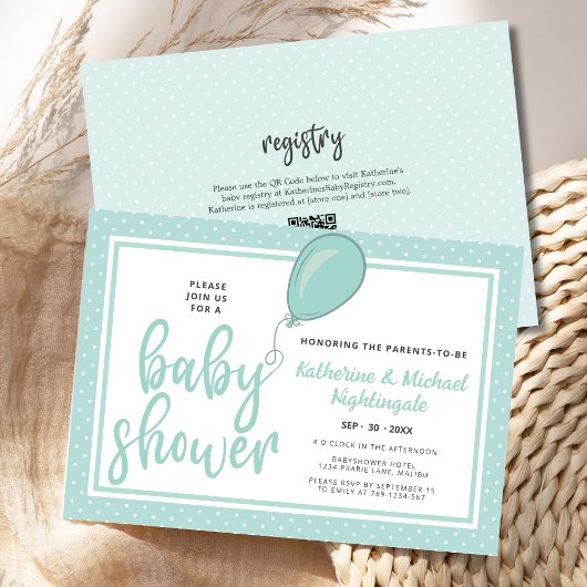 Gender Neutral Parents Mint QR Code Baby shower Kaart