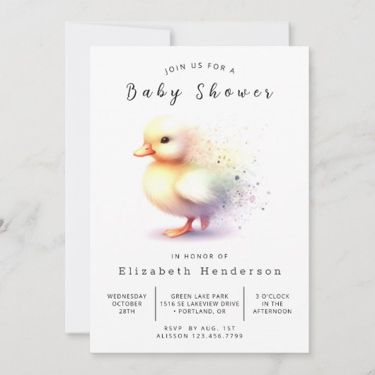 Gender Neutral Printable Duck Baby shower Kaart (Voorkant)