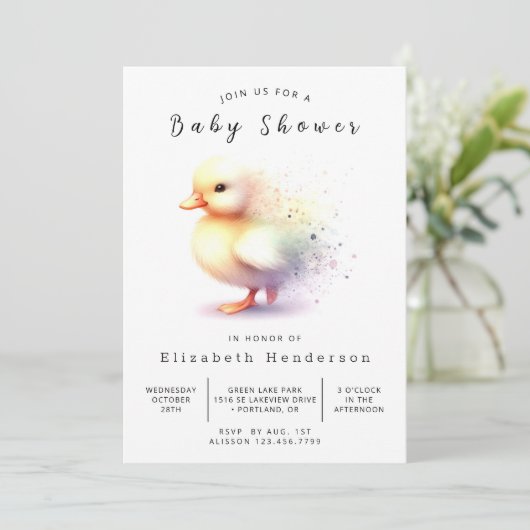 Gender Neutral Printable Duck Baby shower Kaart (Staand voorkant)