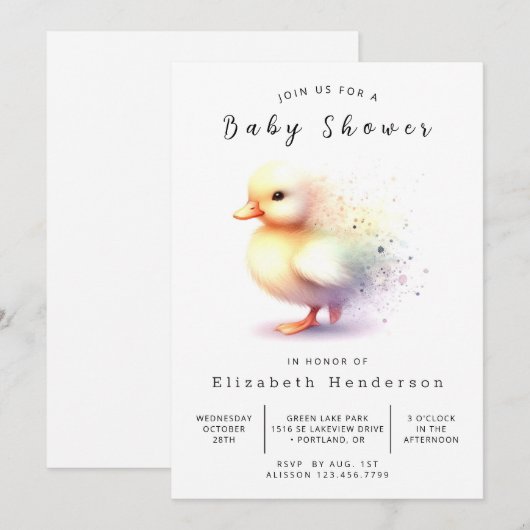 Gender Neutral Printable Duck Baby shower Kaart (Voorkant / Achterkant)
