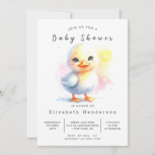 Gender Neutral Printable Duck Baby shower Kaart (Voorkant)
