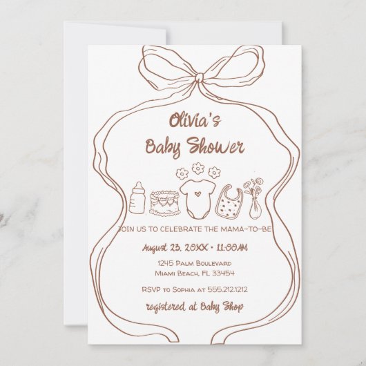 gender Neutral Quirky Hand Drawn Bow Baby shower Kaart (Voorkant)