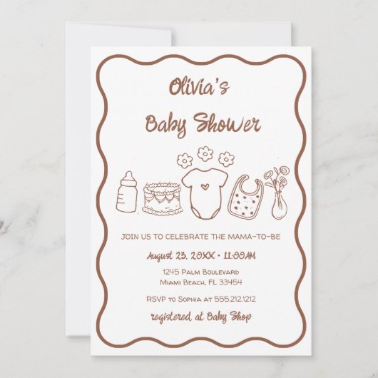 gender Neutral Quirky Wavy Hand getrokken Baby sho Kaart (Voorkant)