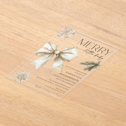 Gender neutral rustic bow snowflakes baby shower acryl uitnodigingen (Laagn)