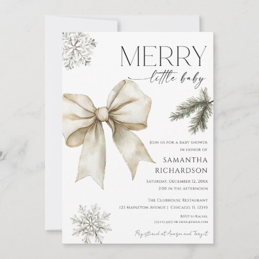 Gender neutral rustic bow snowflakes baby shower kaart (Voorkant)