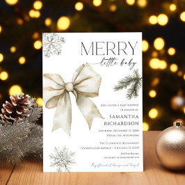 Gender neutral rustic bow snowflakes baby shower kaart