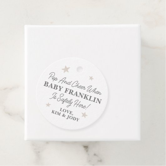 Gender Neutral Silver Stars Champagne Baby shower Bedankjes Labels (In situ)