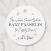 Gender Neutral Silver Stars Champagne Baby shower Bedankjes Labels (Voorkant)