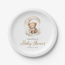 Gender Neutral Teddy Bear Moon Stars Baby Shower Papieren Bordje