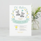 Gender neutral Twin Cute bear babyshower Kaart (Staand voorkant)