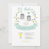 Gender neutral Twin Cute owls babyshower Kaart (Voorkant)