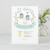 Gender neutral Twin Cute owls babyshower Kaart (Staand voorkant)