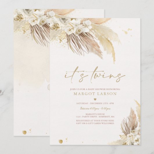 Gender Neutral Twin Pampas Grass Boho Baby shower Kaart (Voorkant / Achterkant)