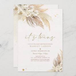 Gender Neutral Twin Pampas Grass Boho Baby shower Kaart