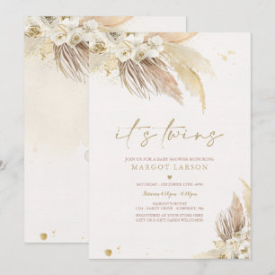 Gender Neutral Twin Pampas Grass Boho Baby shower Kaart