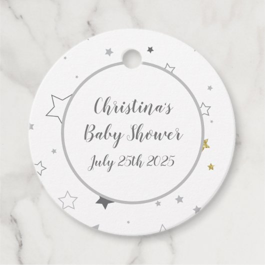 Gender Neutral Twins Baby shower Twinkle Stars Bedankjes Labels (Voorkant)