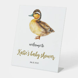 Gender Neutral Watercolor Duck Baby Shower sign Reclamebord Met Voetstuk